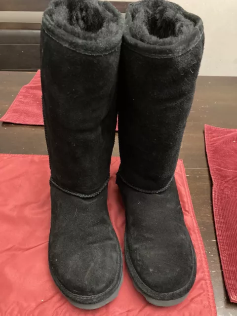 Bearpaw WOMEN'S Tall Boots Black Suede Shearling Size 9