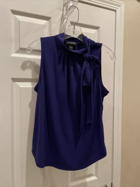 Liz Claiborne women beautiful Purple Tie Neck ￼Sleeveless Blouse Shirt Sz M