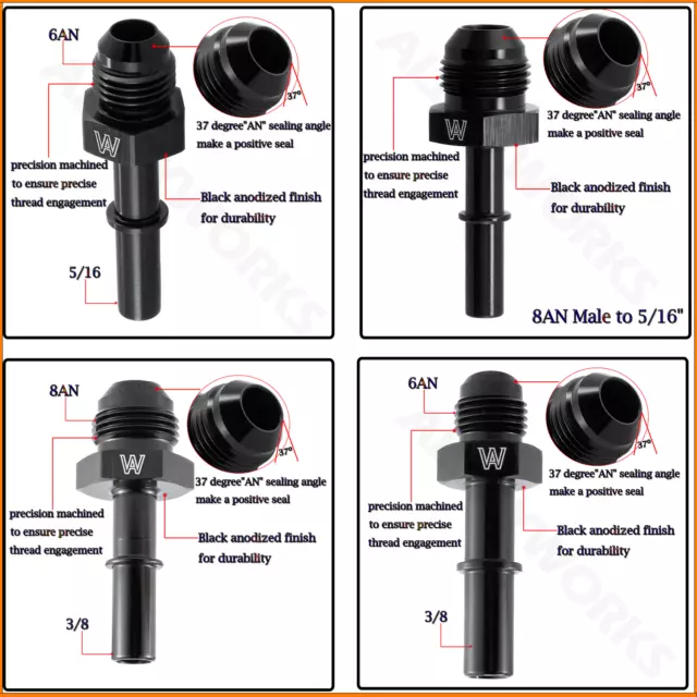 6AN 8AN Fuel Adapter Fitting To 3/8 5/16 GM Quick Connect LS Male Aluminum BLACK