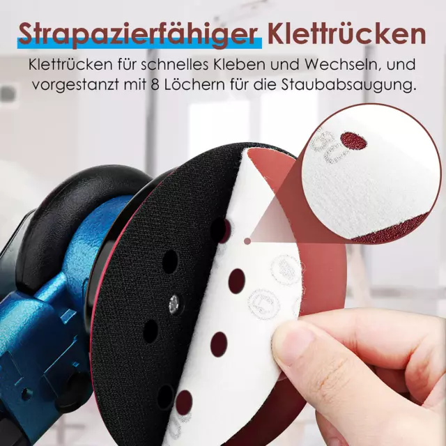 25Stk 125mm Klett-Schleifscheiben 8 Loch Exzenter Schleifpapier K150 3