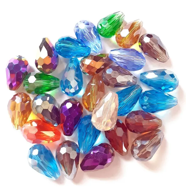 Perle en cristal facette multicolore forme goutte, Goutte facette perle cristal