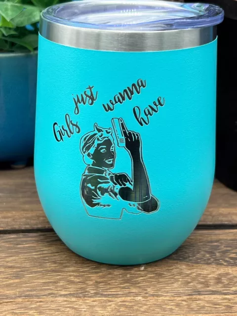 Engraved Coffee Mug with "Girls Just Wanna Have" Guns