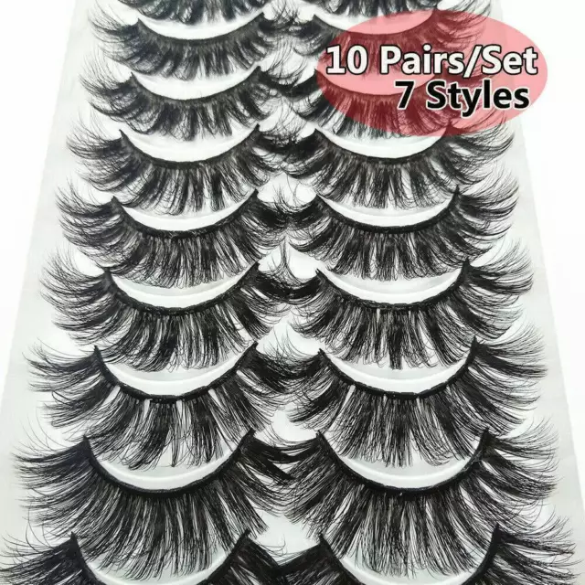 SKONHED 10 Pairs 3D Mink False Eyelashes Wispy Cross Fluffy Extension Lashes Vy