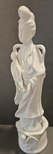 Chinese Guanyin Porcelain Blanc De Chine 12" Dehua Kwan Yin Statue Geisha Figure