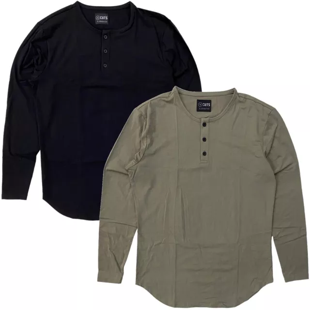 Cuts Clothing Men's Elongated Henley Long Sleeve Signature Fit PYCA Tee T-Shirt