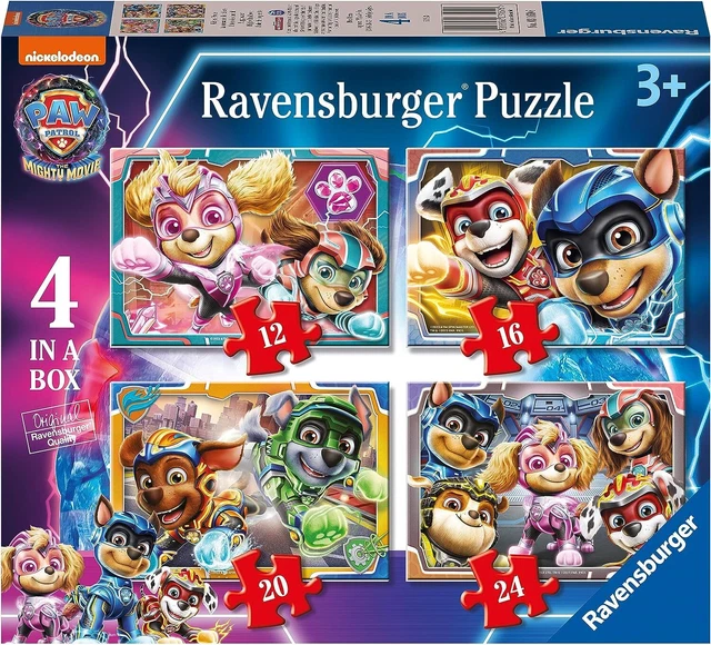 RAVENSBURGER 3169 PAW Patrol Mighty Movie-4 in a Box 12, 16, 20, 24 ...