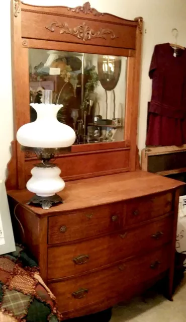 Antique Solid Oak Dresser with Removable Mirror -  Beautiful Finish