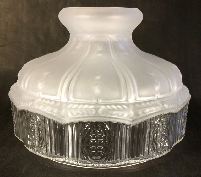 10" Glass Oil Kerosene Lamp Shade Satin Crystal Top & Clear Panels fits Aladdin