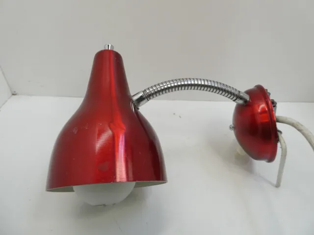 ORIGINAL VINTAGE RED ANODISED BED HEAD CLIP ON LAMP LIGHT 1960s