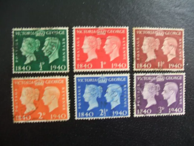 SG479-484 1940 Centenary of First Adhesive Postage Stamp. Used Set of Stamps.