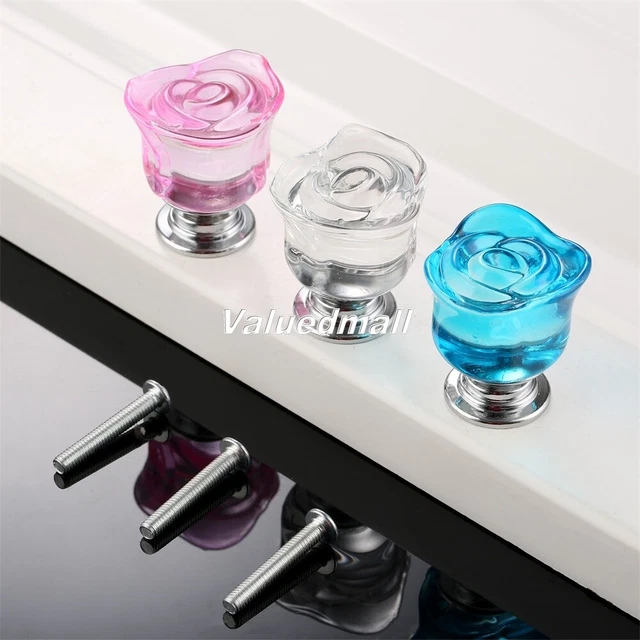 Home Decor Rose Crystal Glass Door Knob Drawer Cupboard Cabinet Handle Pull 30mm