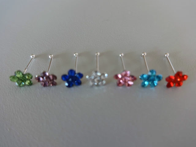 Plata de Ley 925er Flores Circonia Nariz Enchufe Nose Stud Flor Nostril Pin