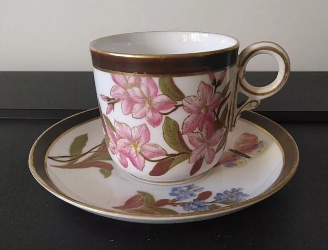 Royal Worcester Hand Painted Floral Butterfly & Gold Demitasse Cup & Saucer  C
