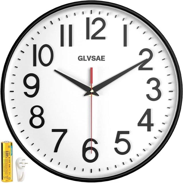 12 Inch Round Wall Clock Silent & Non-Ticking Wall Clock Battery Operated Home