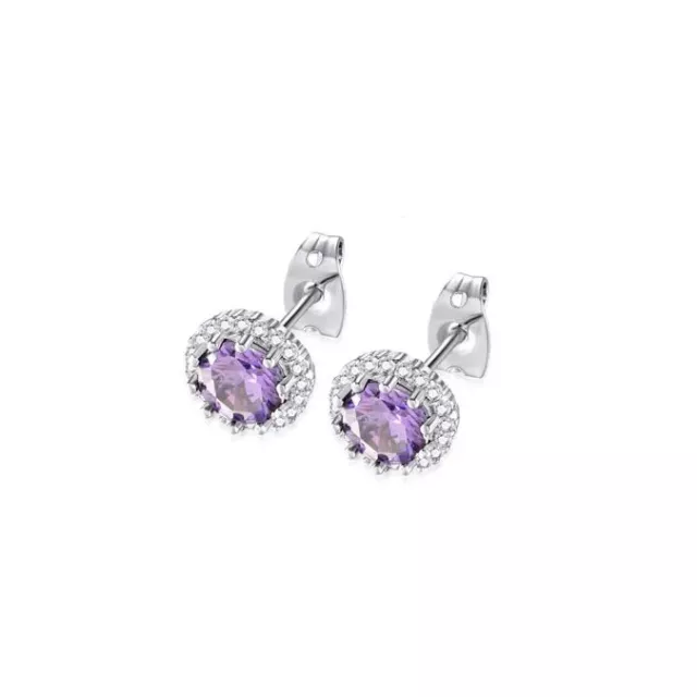18k White Gold Plated 4 Ct Created Halo Round Amethyst CZ Stud Earrings