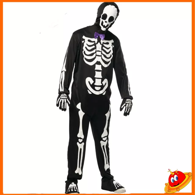 Costume Uomo Travestimento Halloween Scheletro Fosforescente