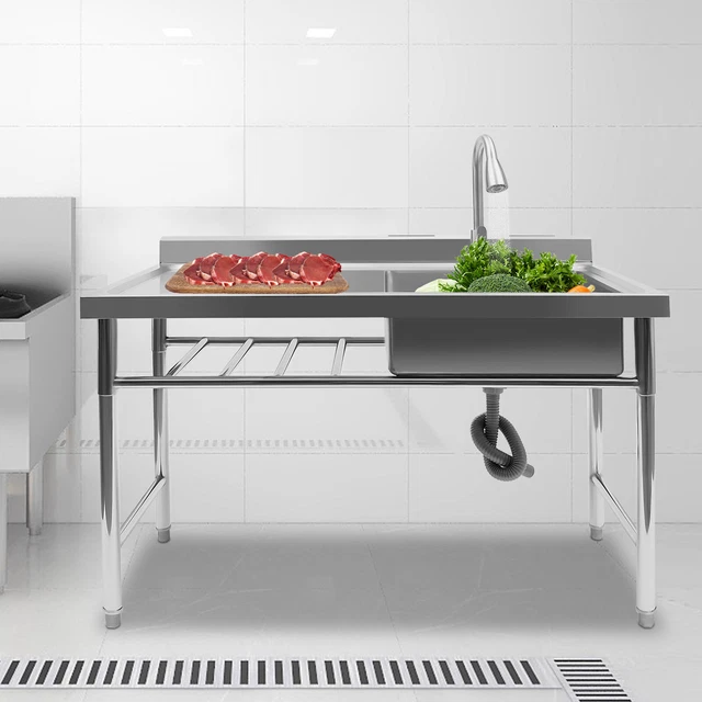 Commercial Utility Sink 1 Compartment & Drain Prep Sink Stainless Steel Kitchen