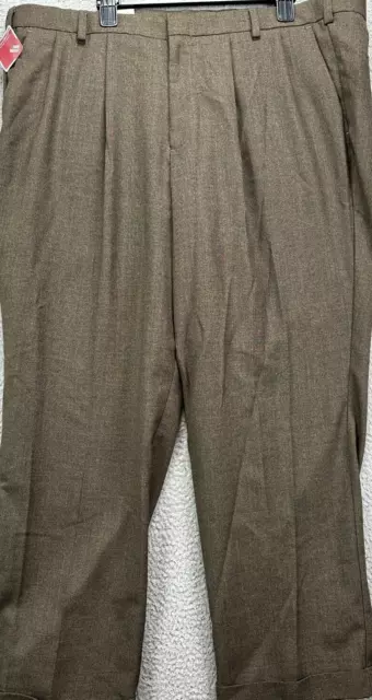 Dockers Pants Mens 44X30 Brown Wool Blend Dress Pleated-Cuffed Relaxed Fit NEW