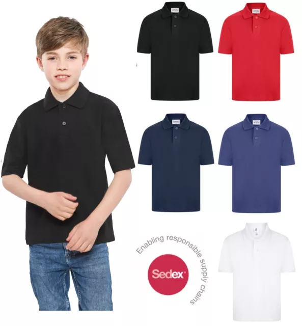 Boys Kids Childs Plain Short Sleeve Polo Shirt Neck 2 Button T-Shirt Top School