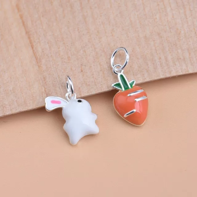 925 Sterling Silver Enamel Carrot Bunny Rabbit Charm Bracelet Small Pendnat DIY