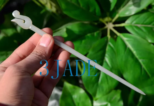 7" Nephrite Jade Maori Fish Hook Matau Hairpin/Hair Pin/Hair Stick w certificate
