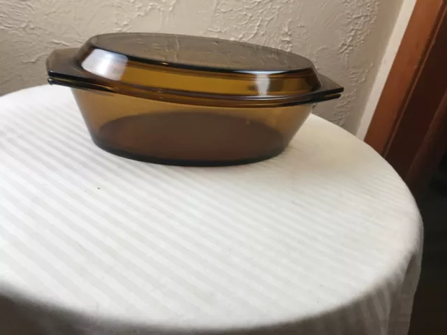 Vintage-Retro JG Durand ARCOPAL; amber  Extra-Large Oval LIDDED-Casserole