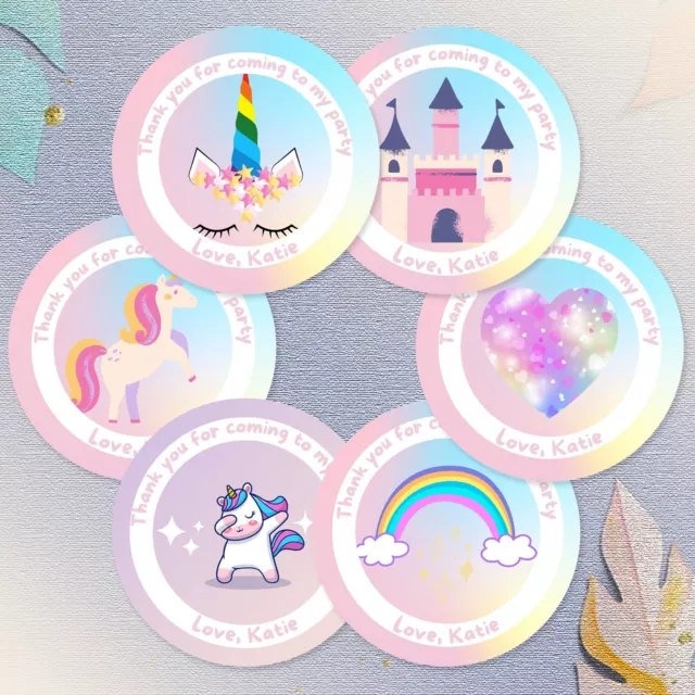 Personalised Unicorn Birthday Party Thank You Seals Stickers Labels Sweet Cone