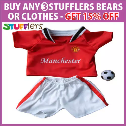Manchester Soccer Clothing Outfit by Stufflers – Fits Medium Size 40cm Plush Toy