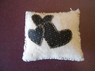 Reproduction Primitive Hand Crafted Pin Cushion- 3 Fabric Hearts On Front