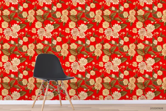 3D Vingate Red Floral Self-adhesive Removable Wallpaper Murals Wall 301