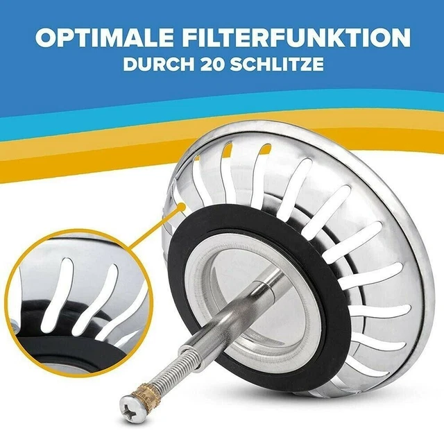 Filtre évier Cuisine Franke – En Acier Inoxydable Réglable (56–82 Mm) – Tamis + Bouchon + Filtre 3 En 1 – Anti-bouchons Facile à Nettoyer – Pour évier Standard 79/82 Mm