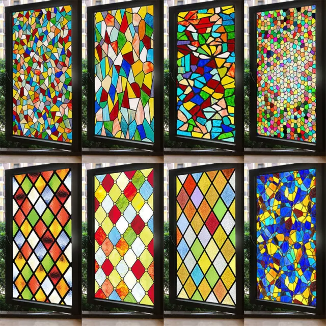 3D Static Cling Window Film Privacy Frosted Stained Glass Sticker Home Decor