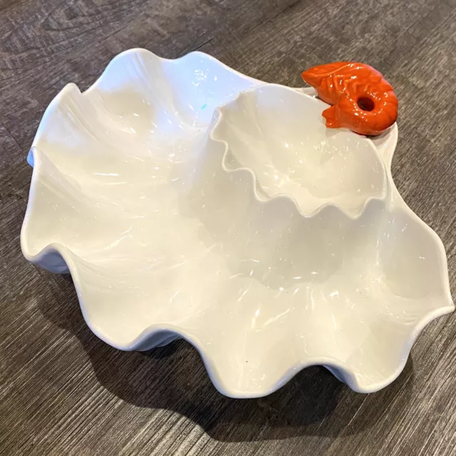 MCM Metlox White Ceramic Shrimp Shell Seafood Platter Dish Toothpick Holder