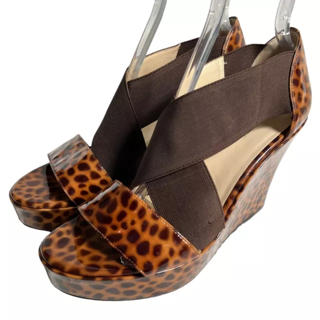 Taryn Rose sandals womens 11 Sawyer wedge platform cheetah print patent leather