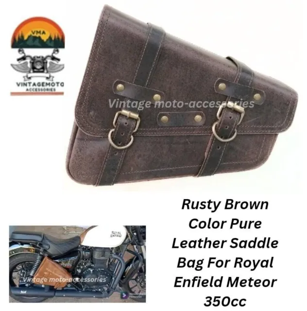 R Logo Engraved Leather Saddle Bag Brown For Royal Enfield Classic Bullet
