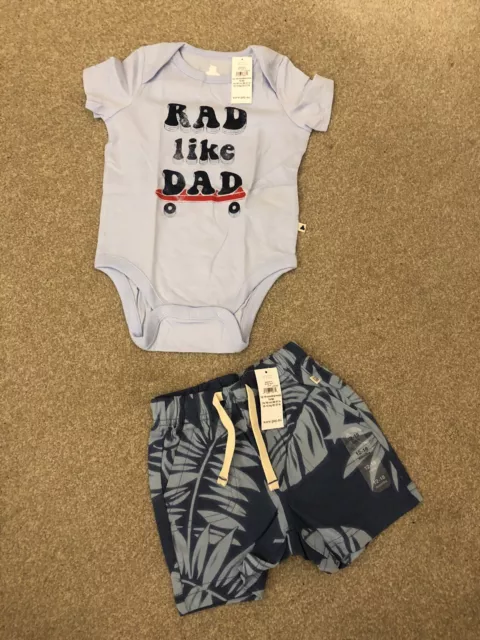 Nuovo abito top e pantaloncini hawaiani per bambini blu spap ruota come papà 6-12 mesi