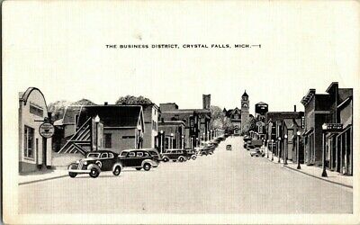 1940'S. Business District. Street View. Crystal Falls, Michigan. Postcard. Tw13