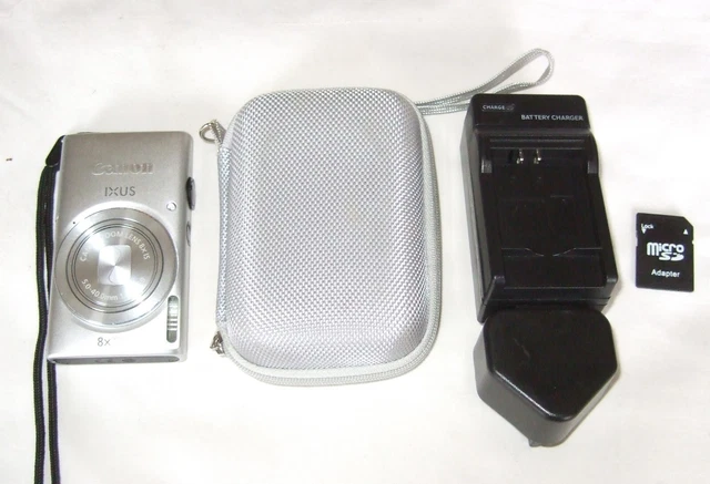 Canon IXUS 132  PowerShot ELPH 115 IS 16.0MP Digital Camera Silver Charger, case