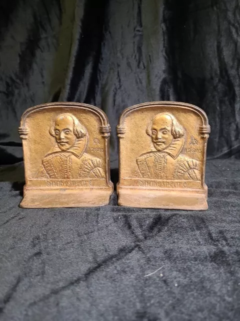 1925 Snead & Co Shakespeare Cast Iron Bronze Plated Book Ends
