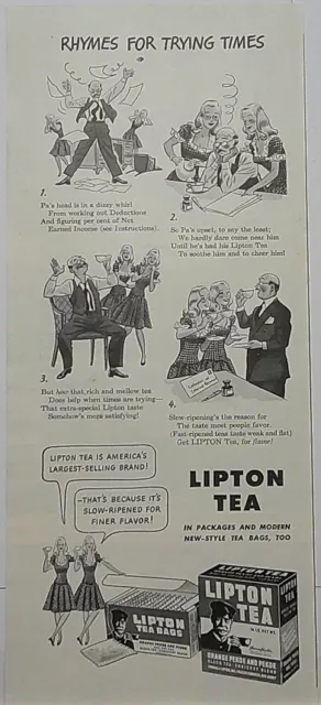 1943      Lipton Tea  RHYMES FOR TRYING TIMES     Magazine Print Ad