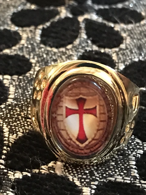 BAGUE CHEVALIERE Fantaisie Métal Doré Lourde 35g Croix Des Templiers Taille 62