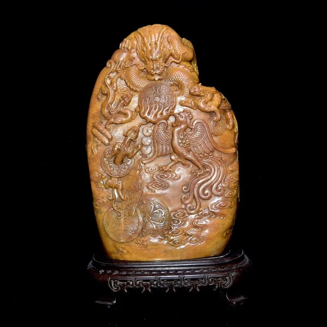 Chinese Exquisite Handmade dragon phoenix carving Shoushan Stone Statue Seal