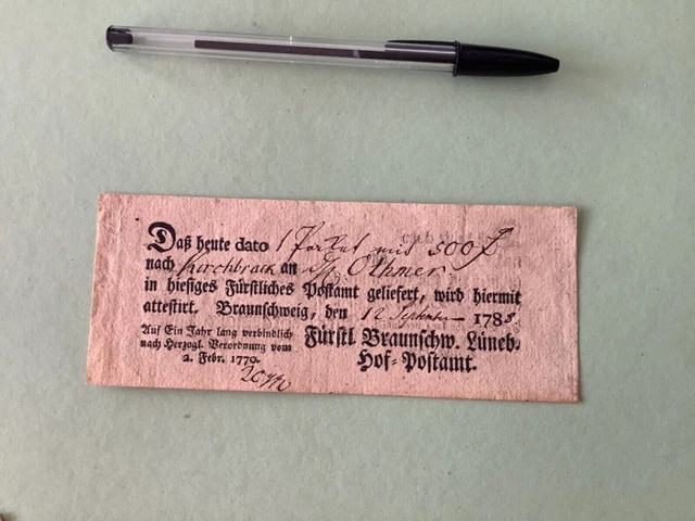 Germany Braunschweig 1788 postal note Ref A1589