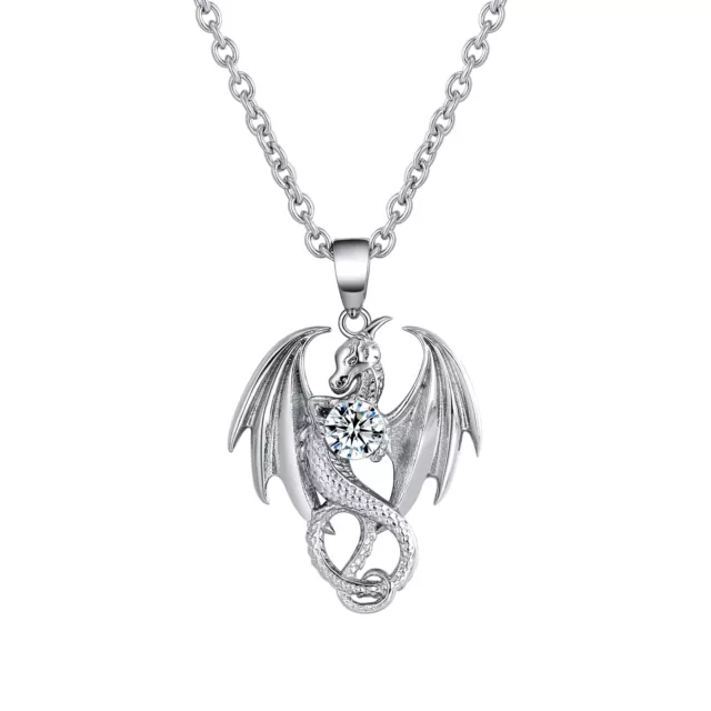 Dragon Necklace for Men or Women Stainless Steel Cz Punk Gothic Ginger Lyne C...