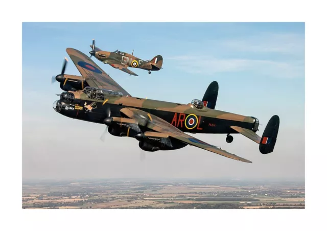 Hurricane & Avro Lancaster Bomber Planes A4 Poster with choice of frame