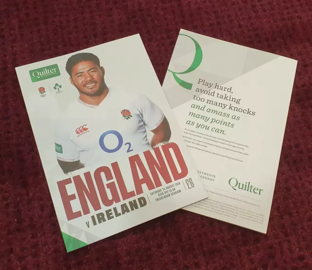 ENGLAND vs IRELAND QUILTER INTERNATIONALS 2019 Rugby Union Programme 24/08/19!