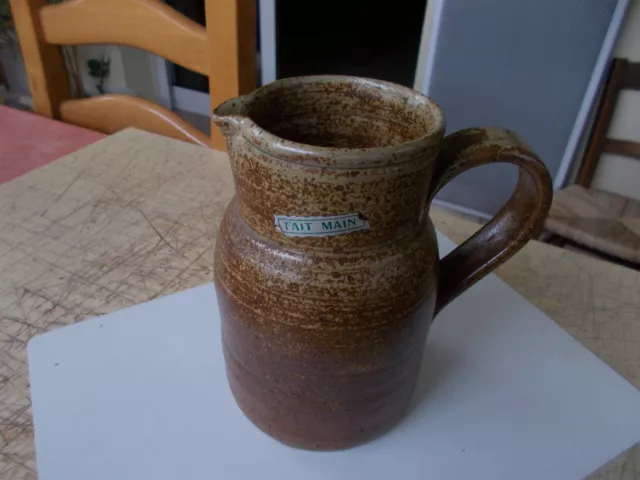 Poterie - ancien pot, pichet en grès vernissé, fait main, hauteur 17,5 cm