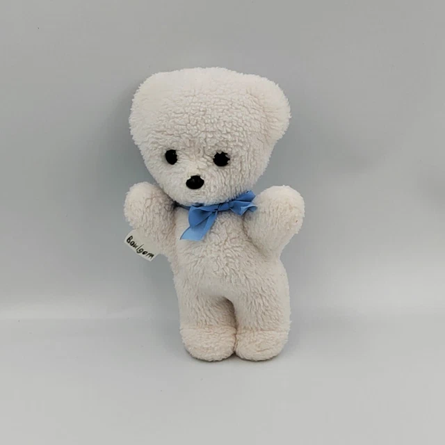 Doudou Peluche ours blanc noeud bleu BOULGOM - 30364
