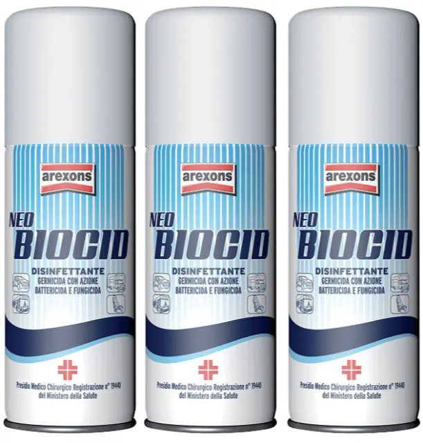 3 Pz Spray Igienizzante Auto Germicida Fungicida Disinfettante Neobiocid 150 Ml