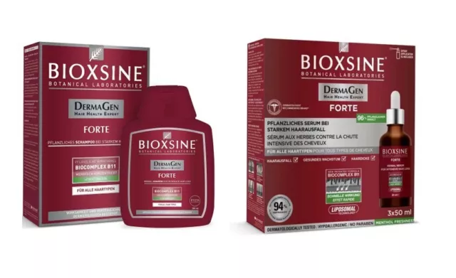 Bioxsine Forte Sparset für intensiven Haarausfall 300ml Shampoo + 3x50ml Serum